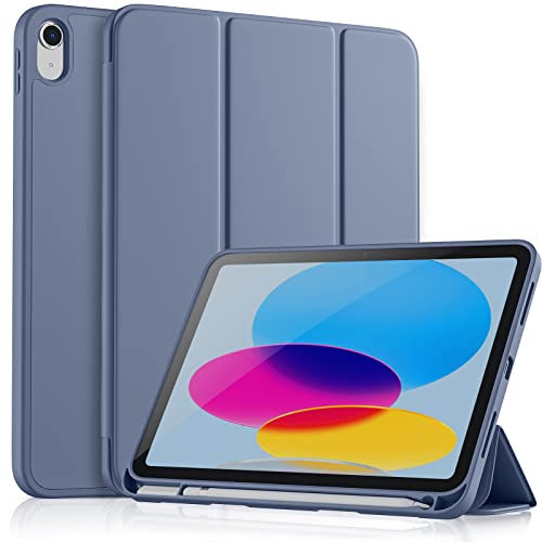 Vobafe Hülle Kompatibel mit iPad A16 11/10 Generation (Modell 2025/2022, 10,9/11 Zoll), Flexible TPU Rückseite, stoßfeste Schutzhülle mit stifthalter, Auto Schlafen/Wachen, Blau Grau
