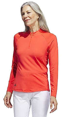 adidas Women's Quarter Zip Long Sleeve Golf Polo Shirt, Bright Red, S