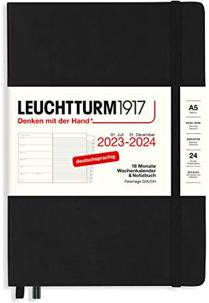 LEUCHTTURM1917 367689 Wochenkalender & Notizbuch Medium (A5) 2024, 18 Monate, Schwarz, Deutsch