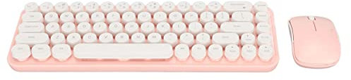 Bewinner Wireless Keyboard and Mouse Combo, 2.4GHz 68 Keys Typewriter With Silent Mouse, Waterproof Round Retro Aesthetic for Mac PC Desktop Laptop (White Pink)
