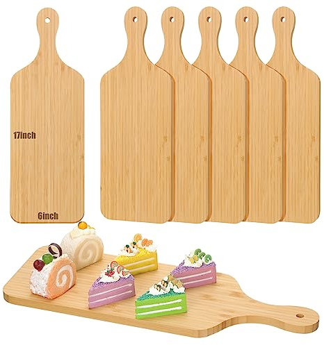 Didaey Juego de 6 tablas de cortar de bambú de madera lisa con asa, tablas de charcutería de cocina, bandeja de grabado a granel, para grabado láser, boda, regalo de inauguración de la casa (17 x 6