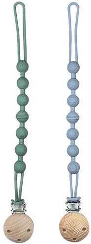 Attache-tétine en silicone de qualité alimentaire non dangereux pour bébés garçons et filles, 2 attache-tétines, garde la tétine propre sans BPA, attache-sucettes pour toutes (gris bleu + sauge)