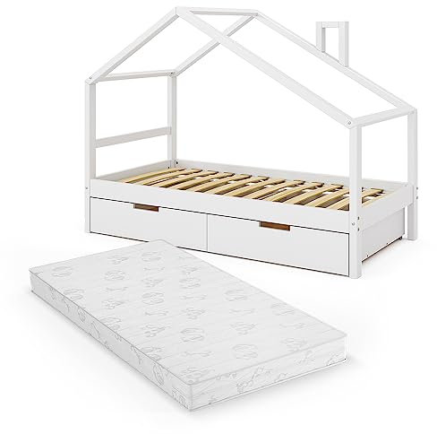 VitaliSpa Hausbett Lori, Weiß, 80x160 cm mit Schubladen und Matratze