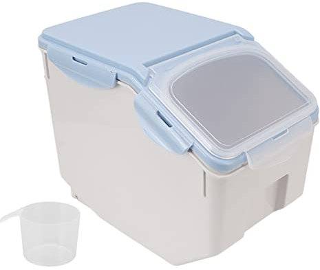 Aufbewahrungsbehälter für Reis und Getreide, Reisspender mit Becher, Luftdichter Lebensmittel-Aufbewahrungsbehälter, Großer Reiskorn-Eimer, Trockenfutter-Aufbewahrungsbox aus(Blau 15 kg)