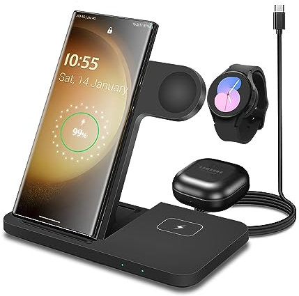 FDGAO 3 in 1 Wireless Charger 15W Wireless Charging Stand Station Foldable for Samsung Galaxy S25/S24/S23/S22/S21/S20 Ultra/S10/S9,Note20/10, Galaxy Buds, Galaxy Watch7/6/5 Pro/5/4/3/Active 2/1