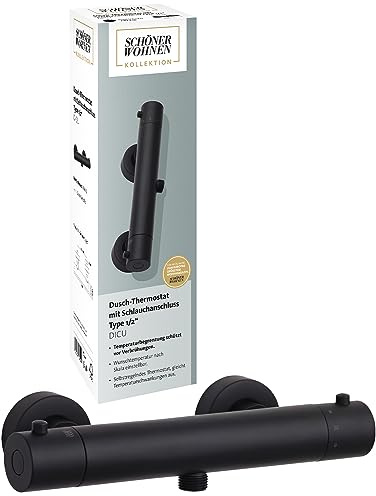 Schöner Wohnen Kollektion Duschthermostat Dicu, Thermostat-Armatur Dusche, Brauseabgang Typ 1/2 '', Eco-Stop Mischbatterie Dusche Thermostat, Mattschwarz