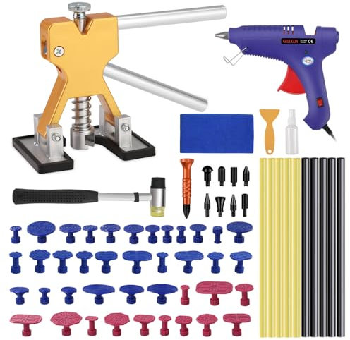 Car Dent Repair Kit,Car Dent Puller,66 PCS Paintless Dent Removal Kit with Dent Puller,Dent Puller Tabs, Glue Gun, Glue Sticks for Auto Body Dent Removal, Minor Dent and Deep Dent Removal