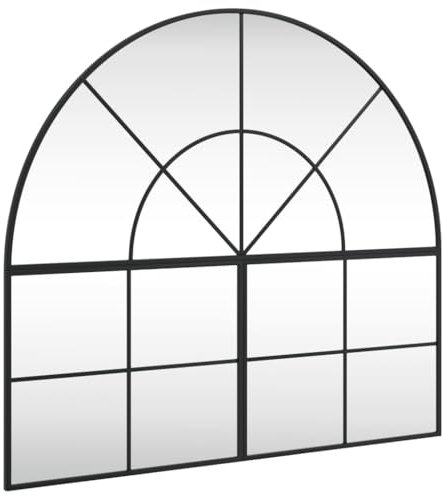 vidaXL Wandspiegel, Hängend Gewölbt Spiegel Badspiegel, Fensterspiegel für Badezimmer Wohnzimmer, Dekospiegel Flurspiegel, Schwarz Eisen