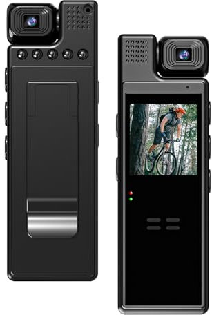Andoer Mini Cámara Corpora 4K, Policía Body CAM con Lente giratoria de 180°, Visión Nocturna Detección de Movimiento Soporte App Control para Registro Diario/Servicio/Entrega/Conferencia