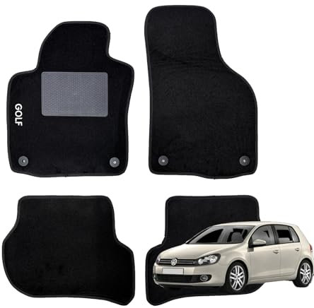 W-Parts Serie 4 TAPPETI - TAPPETINI in Moquette Neri per Golf VI dal 2008 al 2012 con battitacco Cucito, Bottoni di Fissaggio e Striscia Antiscivolo