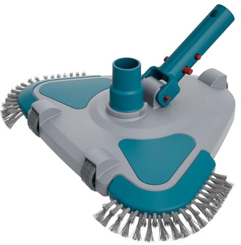 POOLWHALE Upgrade Pro Weighted Triangular Pool Rotative Vacuum Head with Brush & EZ Clip Handle - for Cleaning Surface Safe on Vinyl Lined Pools