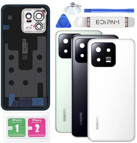 Eonpam Back Cover Glass for Xiaomi 13 Rear Glass Replacement with Camera Lens + Repair Kit Genuine Rear Housing (White)