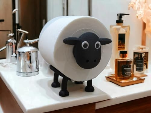 Sheep Toilet Roll Holder - Funny Toilet Paper Holder Standing Bathroom - 3D Printed Black Sheep Loo Roll Holder - Hilarious Tissue Paper Roll Storage - Bathroom Decor - Wooly Surface Effect Finish