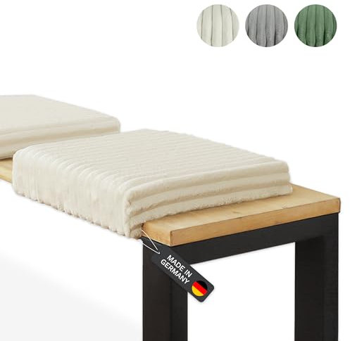 Lycce Deluxe Bankauflage mit Klemmkissen und Extra Polsterung, Cordstoff Beige, Für Bänke ab 35cm Tiefe