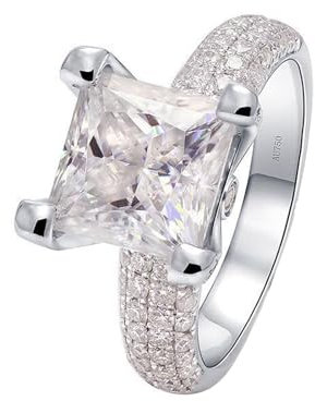 Whoiy Damen Ringe Weisgold, 18 Karat Gold Elegant Solitär 3ct Moissanite Eheringe Echt Gold 750 Hochzeitsringe Verlobungsring für Frauen Größe 48 (15.3)