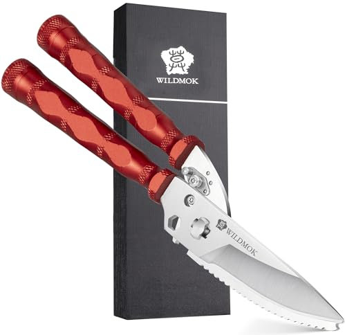WILDMOK Hochleistungs-Geflügelschere – 21 cm-Multifunktions-Geflügelschere aus Edelstahl für den Außenbereich, ultrascharfe Küchenschere für Outdoor-Camp,Rot