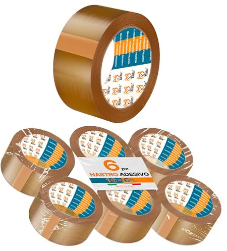 AKITAInk Nastro Adesivo Per Imballaggi Pacchi 6 pcs 50×66 Metri Nastro da Imbalaggio Silenzioso, Fortemente Adesivo e Resistente all' Acqua. (6, AVANA)