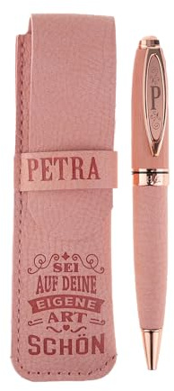 History & Heraldry Bamboo Persönlicher und individueller Kuli Kugelschreiber Stift mit Namen und Spruch Personalisiertes Etui Monogramm-Design persönliches Geschenk (Kuli Petra)