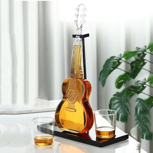 1000ml Whiskey Decanter and Glass Set, Creative Guitar Decanter with Stopper, Whiskey Dispenser, Unique Birthday Gift, Set