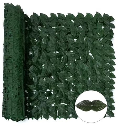 Yoeoefuo Balkon Sichtschutz Balkontrennwand Gartenzaun Terrasse Seitenmarkise Privacy Screen 1x5m 1x10m Künstlicher Efeu Grüner Zaun Gartendusche Paravent Gartendekoration Ohne Bohren(Size:1x1m)