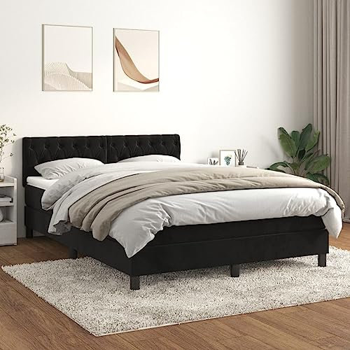Willood Boxspringbett mit Matratze Schwarz 140x200 cm SamtKnopfheftung Design