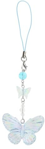 JSGHGDF Mignon papillon perles chaîne de téléphone acrylique matériau papillon porte-clés sac décoration téléphone bijoux pour femmes et filles, bleu, As detailed description