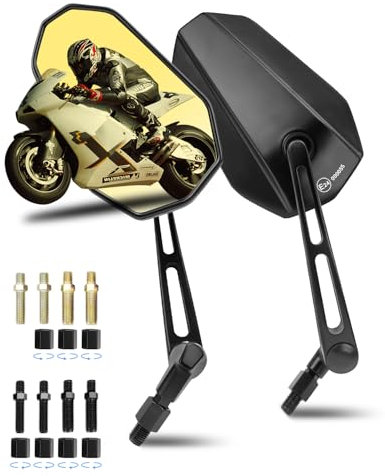 SUPAREE Motorrad Spiegel Motorrad Rückspiegel Universal Lenkerspiegel motorrad e Geprüft Gelbes Spiegelglas 360°Drehbar mit M8 M10 Rechtsgewinde und Linksgewinde Kompatibal für Scooter Roller ATV