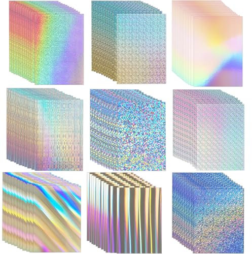 100 Blatt Holographic Cardstock 8.5 x 11, 250gsm/92lb Metallic Cardstock Glitter Shiny Iridescent Mirror Paper Dickes Kartenpapier für Bastelarbeiten Kartenherstellung Partydekoration Scrapbook