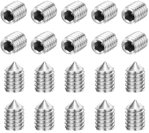 sourcing map 40Pcs Set Screws M4x5mm 304 Stainless Steel Cone Point Hex Socket Grub Screws for Machinery, Home Repairs, and Fixtures Silver