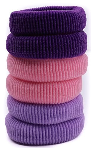 Mytoptrendz® 6 elastici per capelli, grandi, spessi, per coda di cavallo, per ragazze e donne, per capelli spessi (viola, lilla, rosa misto)