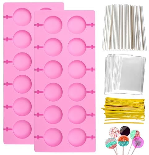 Moule à sucettes en silicone, 20 cake pop, ronds, avec 100 bâtonnets à sucettes et 10 sacs transparents, moule à sucettes en silicone