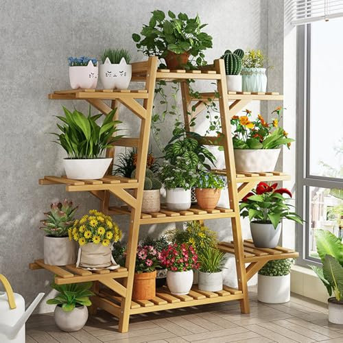 Flower Stand,Bamboo Plant Stand 9 Tiers Indoor Wooden Plant Shelf Multiple Ladder Planter Organizer Rack for Gardening Living Room Patio