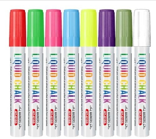 Vinabo Rotuladores Borrables Pizarra Blanca, Rotuladores Tiza Liquida Borrable de Doble Punta Cristal B orrable Chalk Markers Para Vidrio, Espejo, Tableros De Madera - 8 Colores