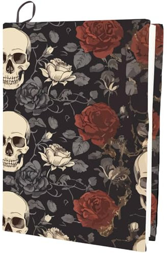 CRASPIRE Fundas para Libros con Diseño de Calavera de 9.8 x 15.8 Pulgada Elásticas de Tela Negra Lavables Y Reutilizables con Diseño de Esqueleto de Halloween Y Rosas Grandes Protectores Adecuadas