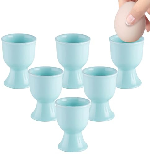 EVDZNA Eierbecher Set aus Porzellan, 6er Porzellan Eierbecher Set, 5 x 6,8 cm Eierhalter Stapelbar, Runde Eierbecher, Frühstück Eierhalter, Tabletop Eierhalter für den Brunch, Hellblau