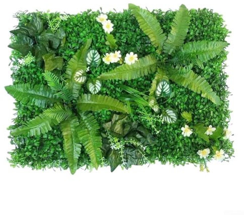 Pannelli di siepi artificiali, erba artificiale da giardino, foglie verdi finte quadrate arte topiaria miste felci arbusti erba per casa, giardino, decorazione da parete esterna (#1)