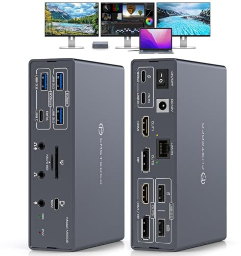 TJCXELE 19-in-1 Displaylink Docking Station 3 Monitors with HDMI DP, for M1/M2/M3&Windows USB C Laptop Docking Station Triple Display 4K 60Hz with PD 100W,10Gbps USBC/A Ethernet/Card Readers/Audio