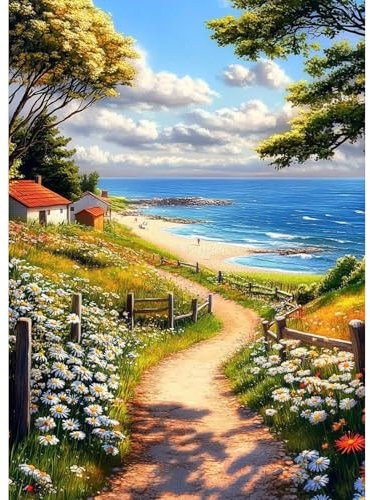 TOSTOG Diamond Painting Kit Adulte,Diamant Painting Images Ronde Diamond Peinture Diamant Adulte,Paysage Côtier 5D DIY Cristal Débutant Art Set pour Décoration Murale Maison 30x40cm