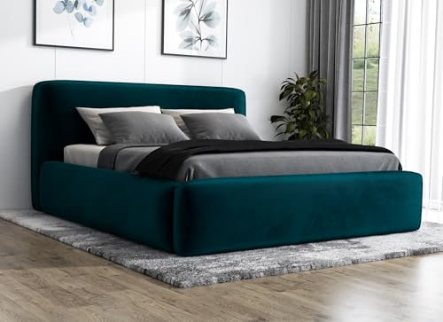A&J MöbelLand Polsterbett 160x200 mit Bettkasten und Lattenrost – LUMO, Bett mit Matratze und Stauraum in Grün