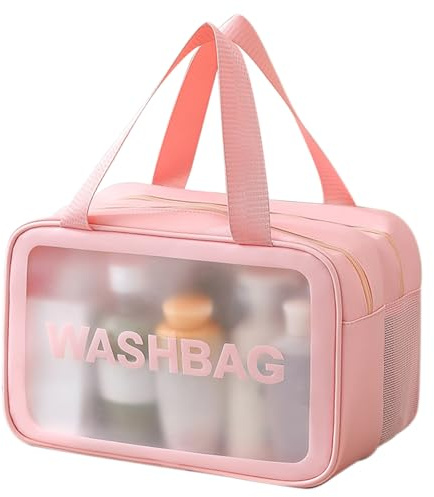 Washbag Beauty Case,Washbag Donna,Wash Bag da Viaggio,Beauty Case Trasparente,31 x 21 x 15 cm Wash Bag Rosa