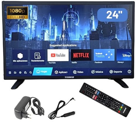 TEBER. Smart TV de 24 Pulgadas -12v/24v/230v - Android 11- Full HD. Mando por Voz. Gran resolución 1920x1080. DVB-S2/C/T2/T. para autocaravanas, cocinas, dormitorios, Campers, Barcos, Camiones (24).
