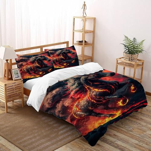 XIKMLSID Flamme Mustang Bettwäsche 3-Stück-Set,Mikrofaser, 3D Wildtiere Weich Und Komfortabel 100% Baumwolle Für Erwachsene Und Kinder Geeignet Mit 2 Kissenbezug Double（200x200cm）