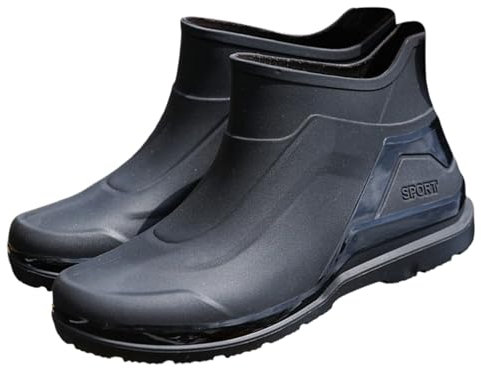 Stivali di gomma da uomo, impermeabili, da pioggia, antiscivolo, in gomma antiscivolo, stivaletti corti, scarpe da lavoro, scarpe da lavoro, scarpe da lavoro, stivali di sicurezza, Nero , 44 EU