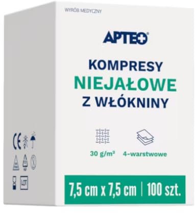 Vlieskompressen unsteril 7,5 x 7,5 cm – 100 Stück – Medizinprodukt zur Sterilisation – weiche, saugfähige Wundauflagen aus Vliesstoff – für empfindliche Haut, rezeptfrei. Enthält MiL4 Untersetzer