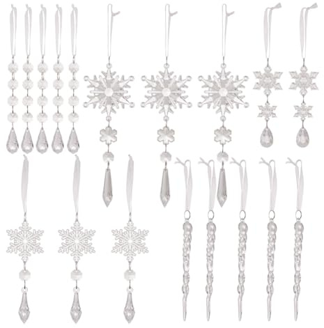 Bosiyrggrl 18 Pcs Christmas Tree Crystal Ornaments 18 Pcs Crystal Christmas Ornaments Hanging Acrylic Snowflake Icicle Ornaments Hanging Ornaments Crystal Decorations for Home
