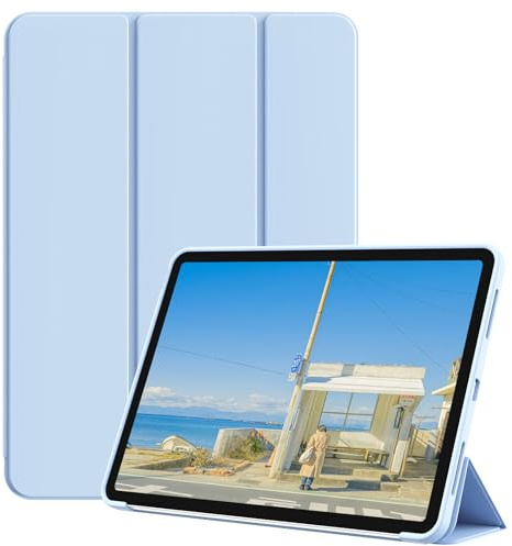 SQQSOOZ Case for iPad Air 11 Inch M4/M3/M2, iPad Air 5/4th Gen, Sky Blue | Slim Stand Cover without Pencil Holder, Shockproof Flexible TPU Back Shell Cover & Trifold Stand, Auto Wake/Sleep