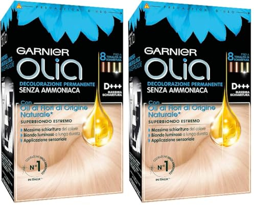 Garnier Olia Tinta Capelli, Decolorazione Senza Ammoniaca, Fragranza Delicata, Massima Schiaritura del Colore, Con Oli di Fiore di Origine Naturale, Decolorante D+++ (Confezione da 2)