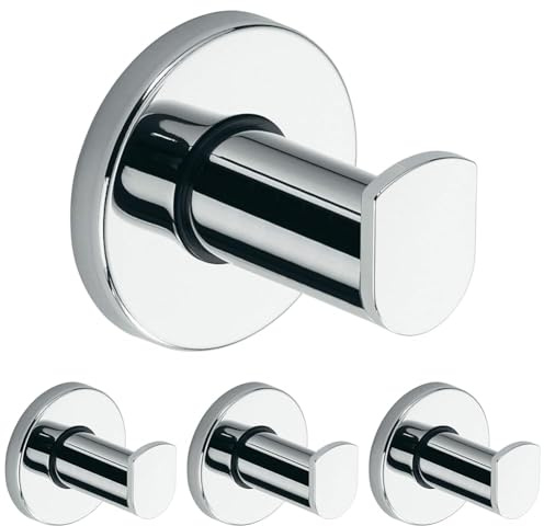 Keuco Plan Handtuchhaken, 5,1 cm, Metall verchromt, Made in Germany, für Handtücher und Bademäntel, inkl. Schrauben und Dübel, Wandhaken zum Bohren (Packung mit 4)