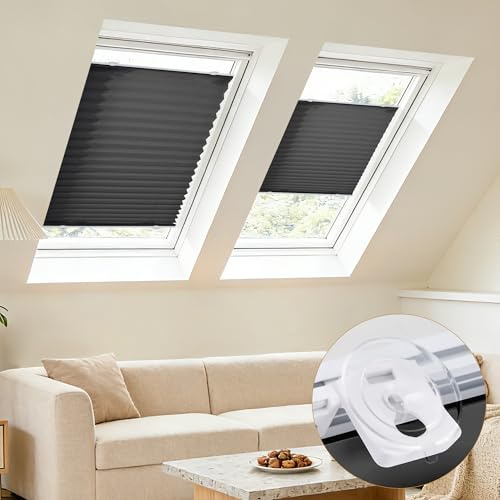 Grandekor Plissee ohne Bohren mit Saugnäpfen Crush 95x120cm Anthrazit | Plisseerollo für Dachfenster Blickdichtes Faltrollo Innen Sonnenschutz für Fenster ohne Werkzeug Verstärkter Halt Aluschiene