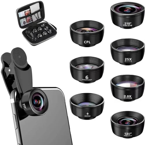 Textiluxe 7 int 1 Phone camera lens kit, Mobile phone camera lenses, macro lens, Wide Lens,macro lens, Filter for iPhone,Samsung and Most Smartphone